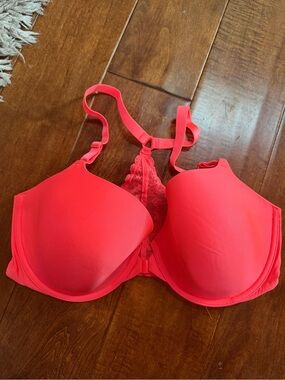 Victoria's Secret Bright Coral Lace-Back T-Shirt Bra
